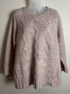 Pure Jill Cable Knit Wool Blend Mauve Heather Sweater Size XL Petite
